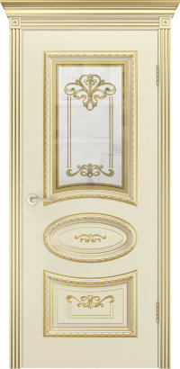 Межкомнатная дверь Ульяновская «Версаль Ария R» Премиум класс, Эмаль слоновая кость с патиной белое золото