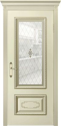 Межкомнатная дверь Ульяновская «Версаль Дуэт R» Премиум класс, Эмаль слоновая кость с патиной белое золото